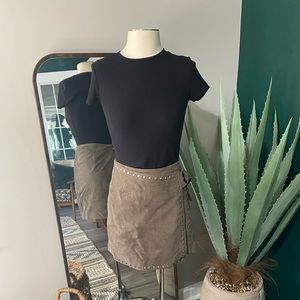 Genuine leather light olive wrap skirt